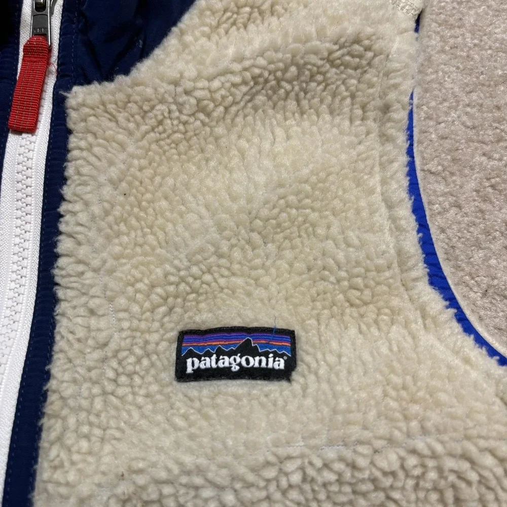 Patagonia Retro X Vest Kids Small White Blue Colorblock Deep Pile Sherpa Fleece